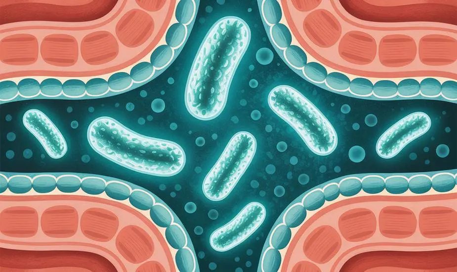 Abstract illustration of beneficial gut bacteria and intestinal villi representing the microbiome changes during Mounjaro treatment